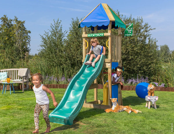 Jungle Cirque | Wooden climbing frame with slide & market stall