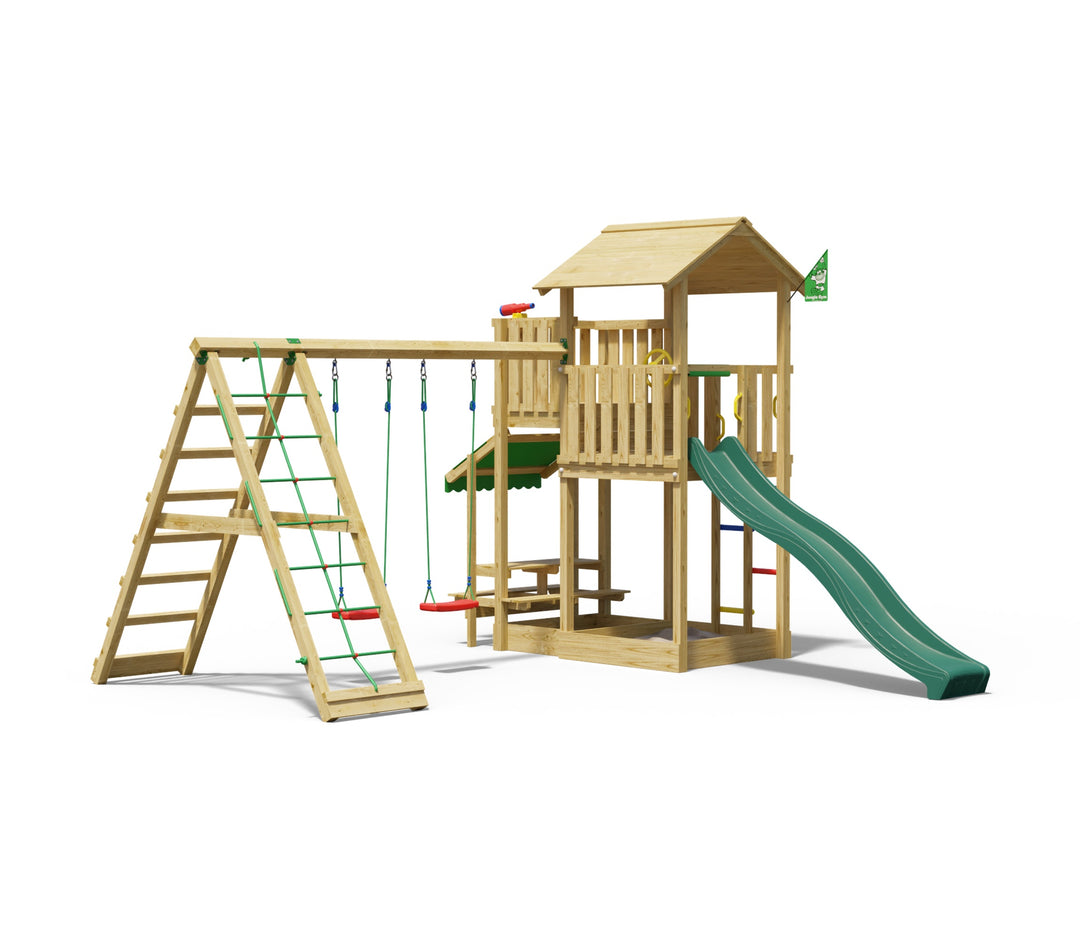 Jungle Veranda | Wooden climbing frame with swings & climbing net